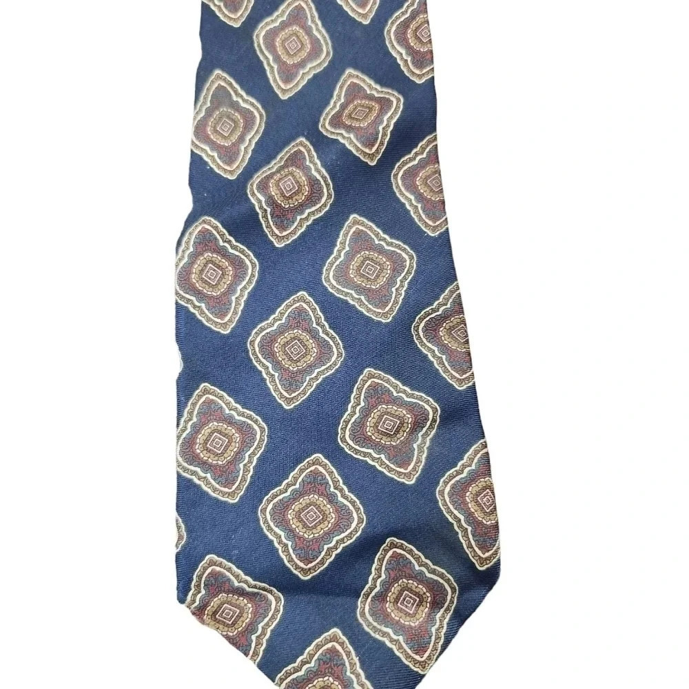 KENNETH ROBERTS VINTAGE NAVY PAISLEY MENS SILK TIE - Picture 3 of 6